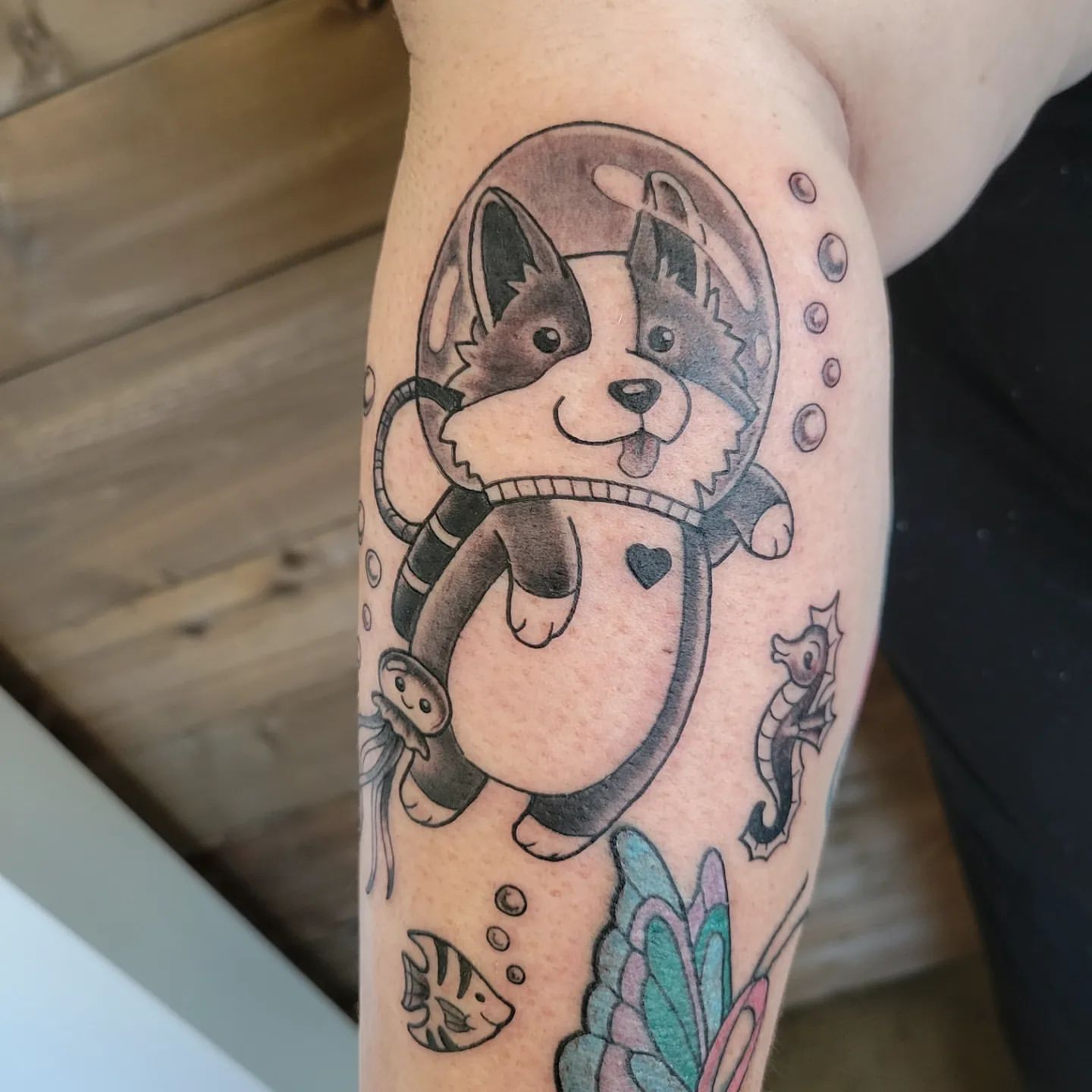 Corgi Tattoo by Sheila Anderson at Crimson Empire Tattoo in Edmonton Alberta Canada