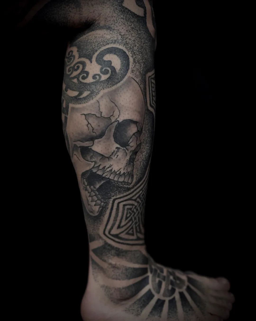 Dotwork Skull Tattoo by Alex at Black Gold Tattoo Co in Edmonton Alberta Canada