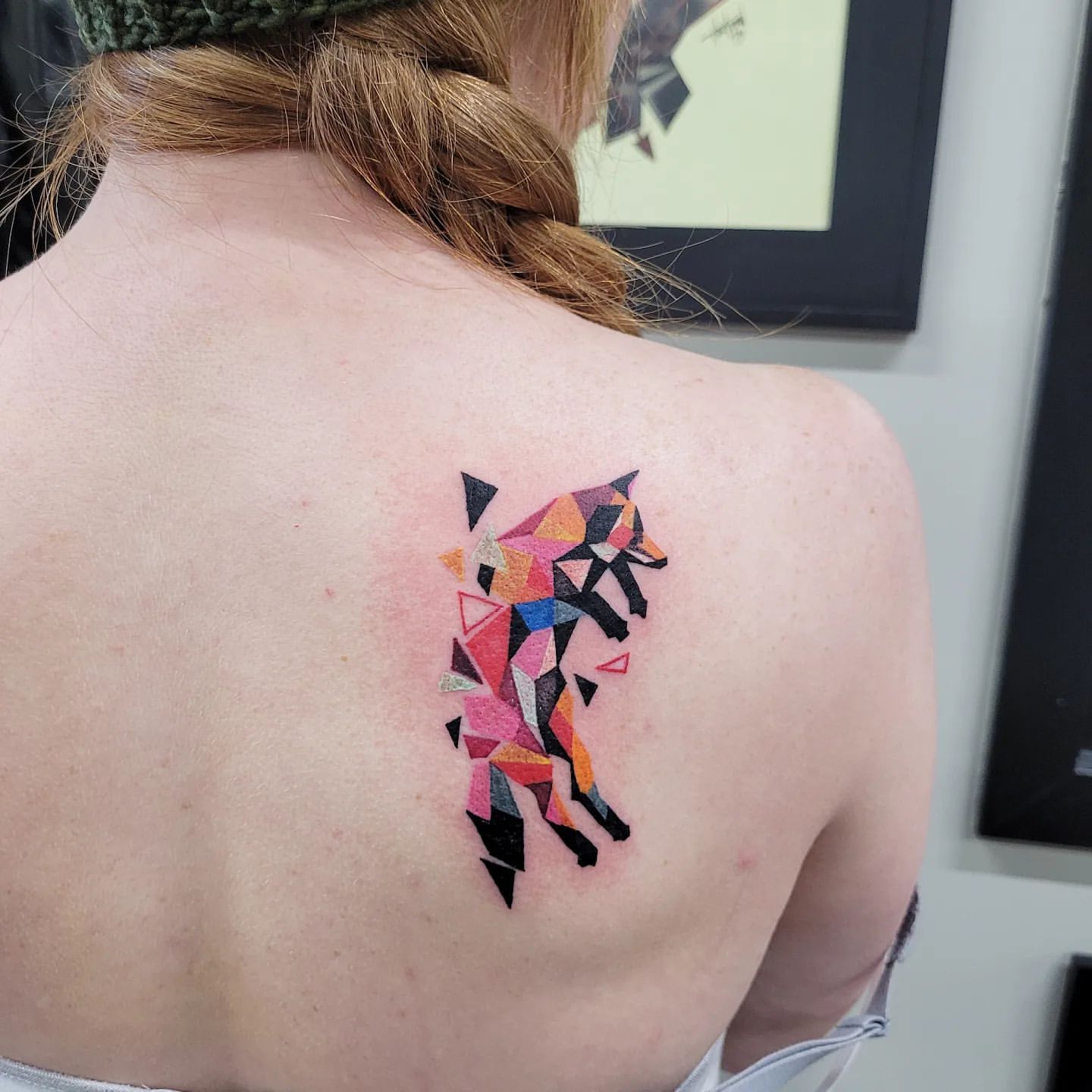 Geometric Watercolour Fox Tattoo by Ian Wang at Black Gold Tattoo Co in Edmonton Alberta Canada