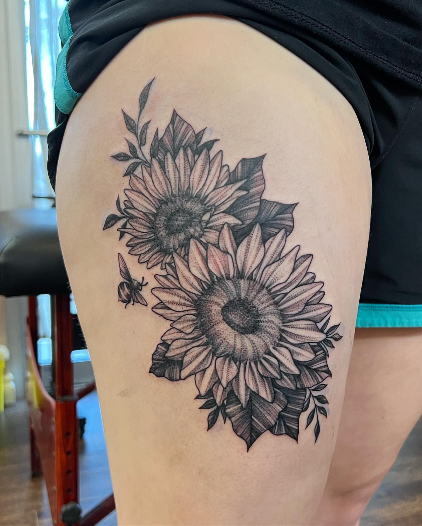 Sunflower Tattoo by Adrienne Alexander at Silver Ghost Tattoo in Edmonton Alberta Canada