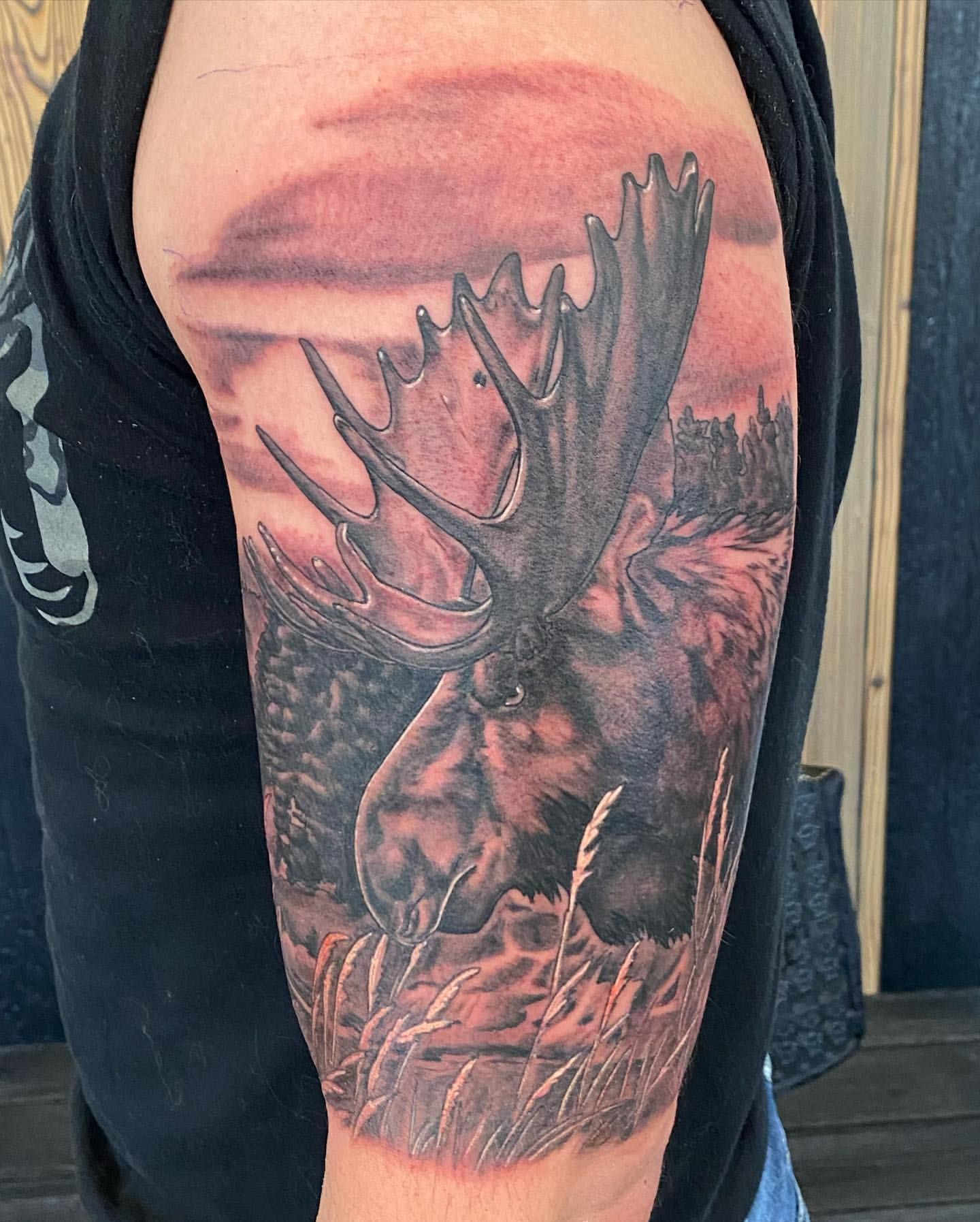 Moose Tattoo by Dale Moostoos at Crimson Empire Tattoo in Edmonton Alberta Canada