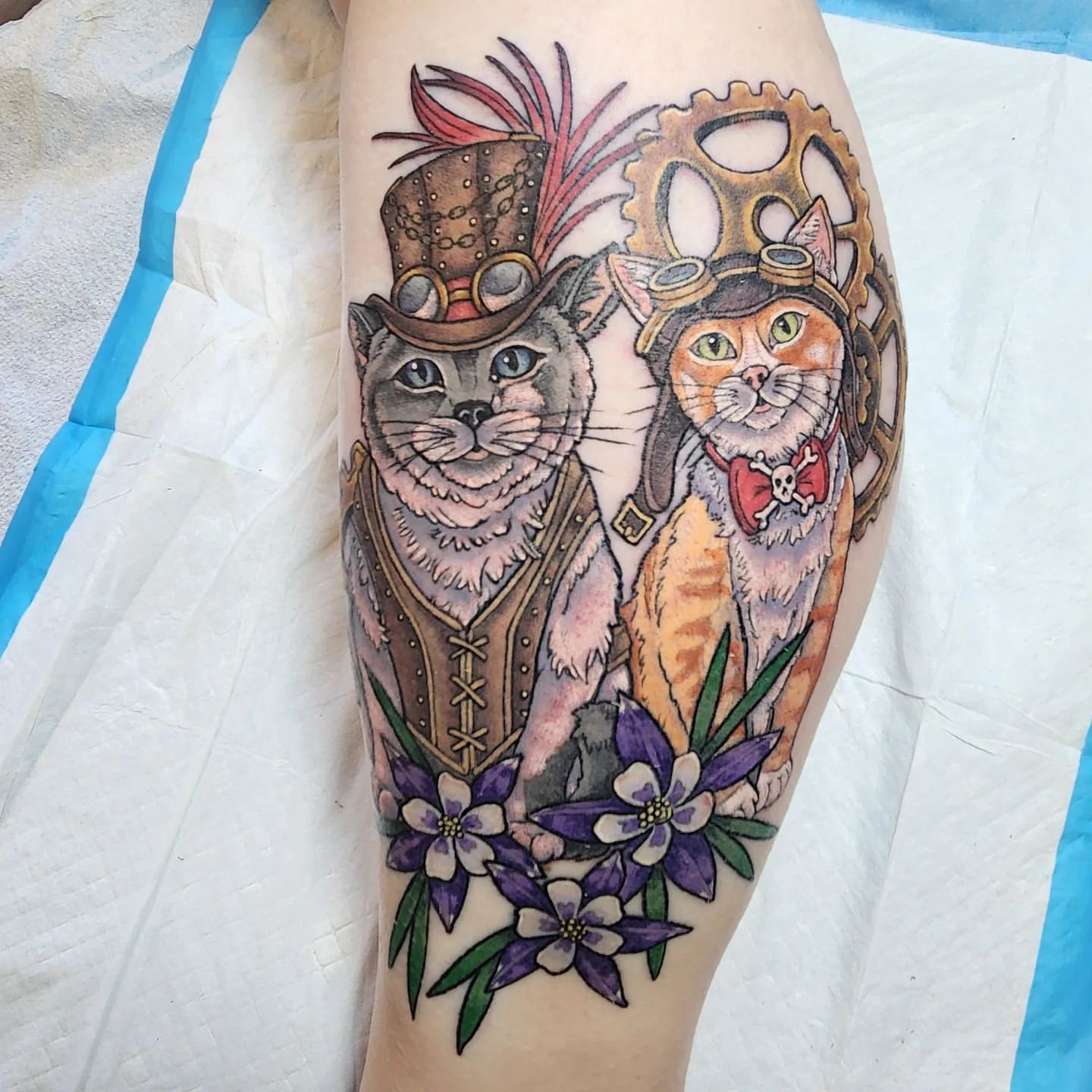 Steam Punk Cats Tattoo by Sheila Anderson at Crimson Empire Tattoo in Edmonton Alberta Canada