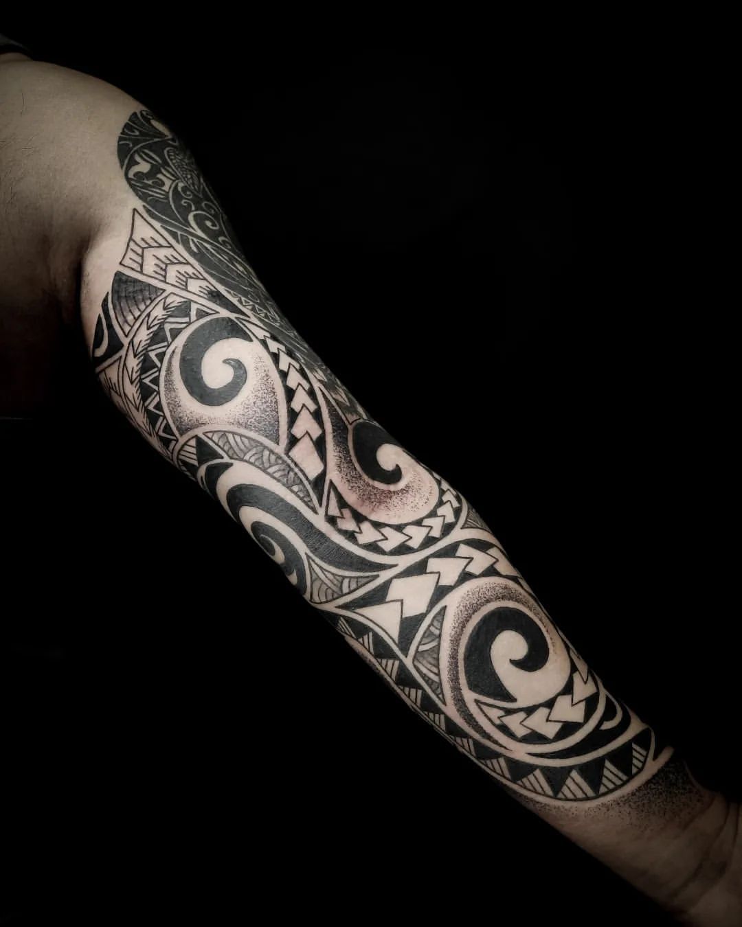 Dotwork Polynesian Sleeve by Alex Arnautov at Black Gold Tattoo Co in Edmonton Alberta Canada