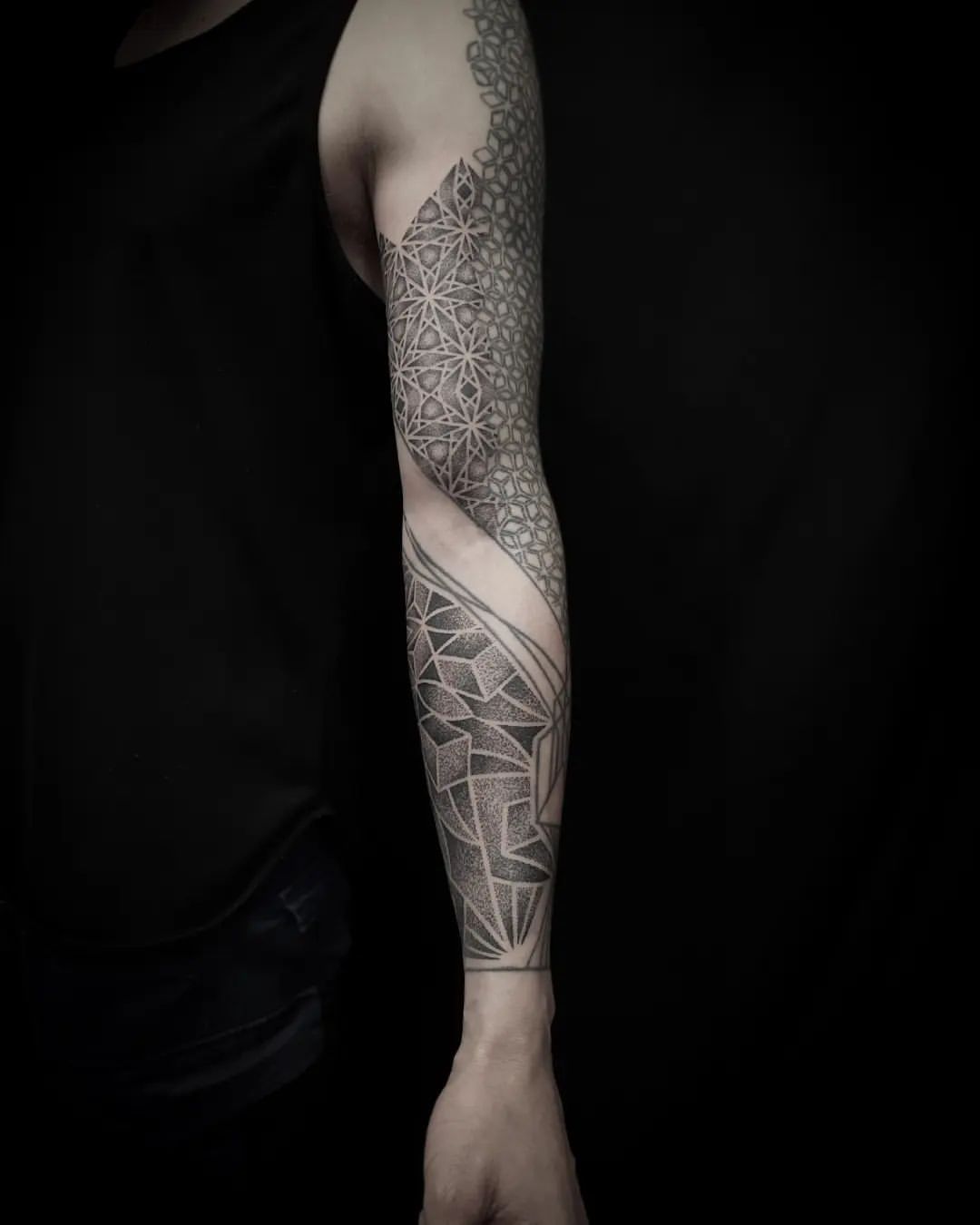 Dotwork Geometric Sleeve by Alex Arnautov at Black Gold Tattoo Co in Edmonton Alberta Canada
