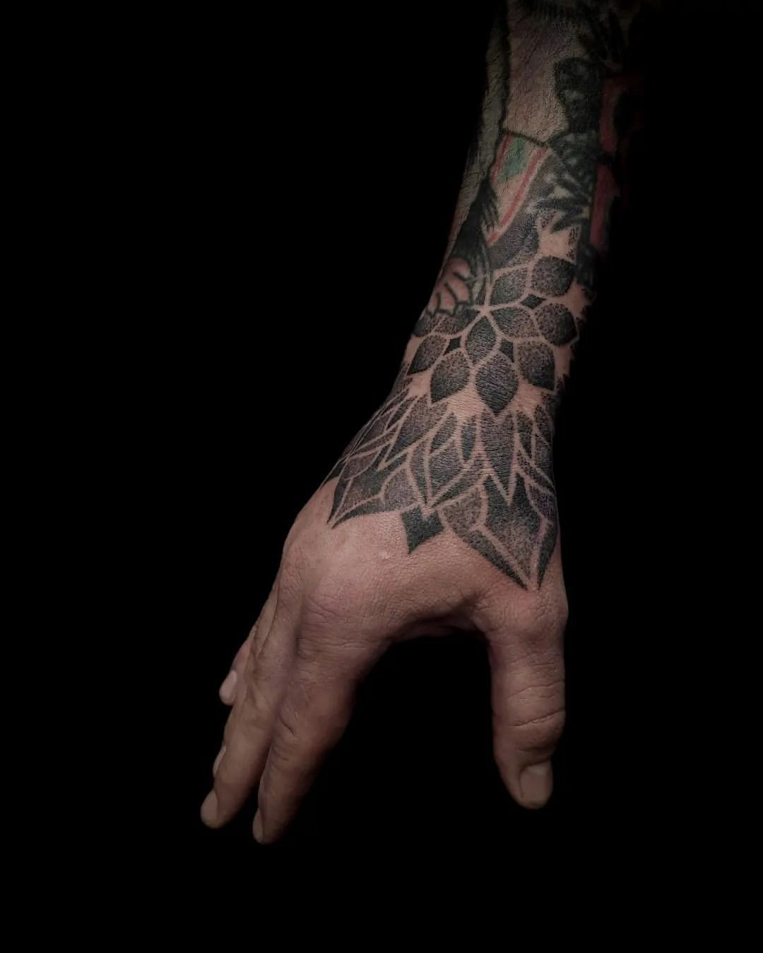 Dotwork Mandala Hand Tattoo by Alex Arnautov at Black Gold Tattoo Co in Edmonton Alberta Canada