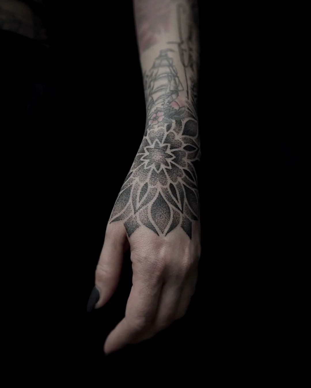 Dotwork Mandala Hand Tattoo by Alex Arnautov at Black Gold Tattoo Co in Edmonton Alberta Canada