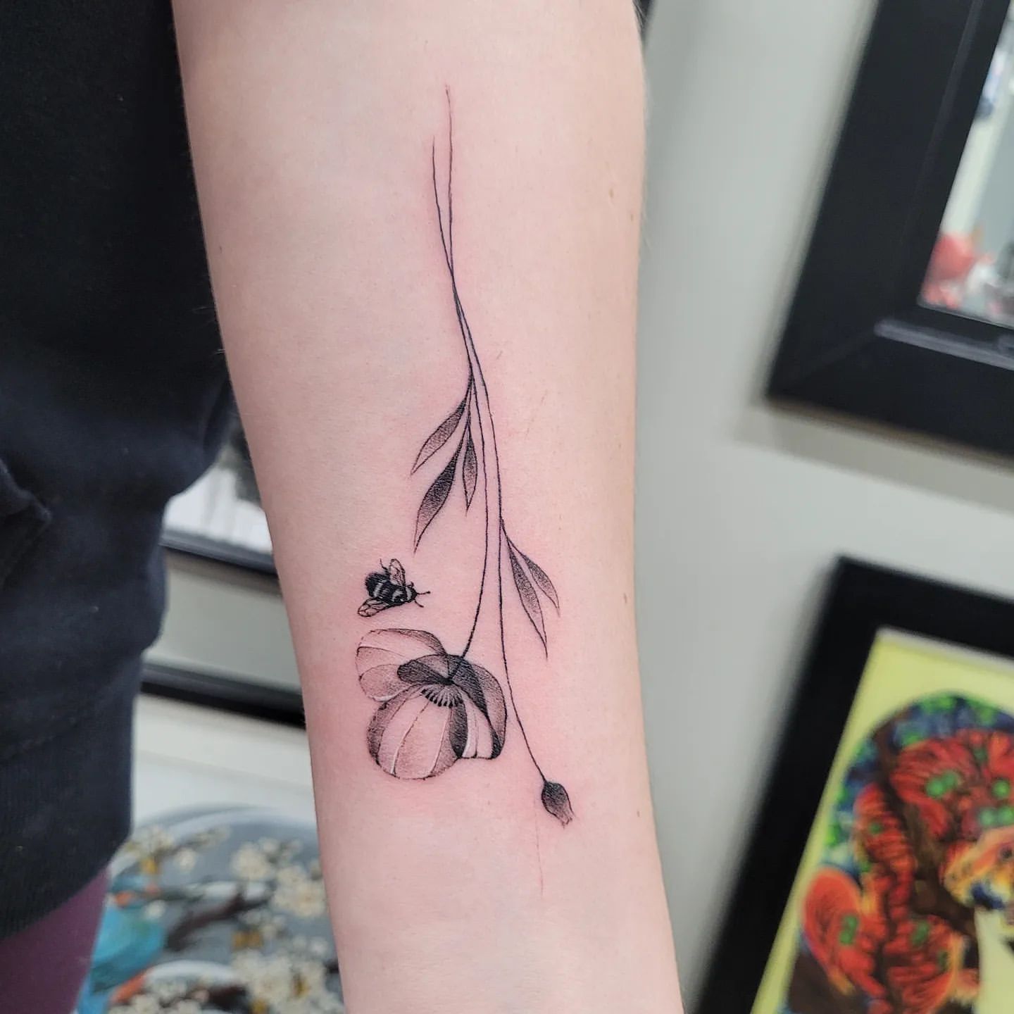 Floral and Bee Tattoo by Ian Wang at Black Gold Tattoo Co in Edmonton Alberta Canada
