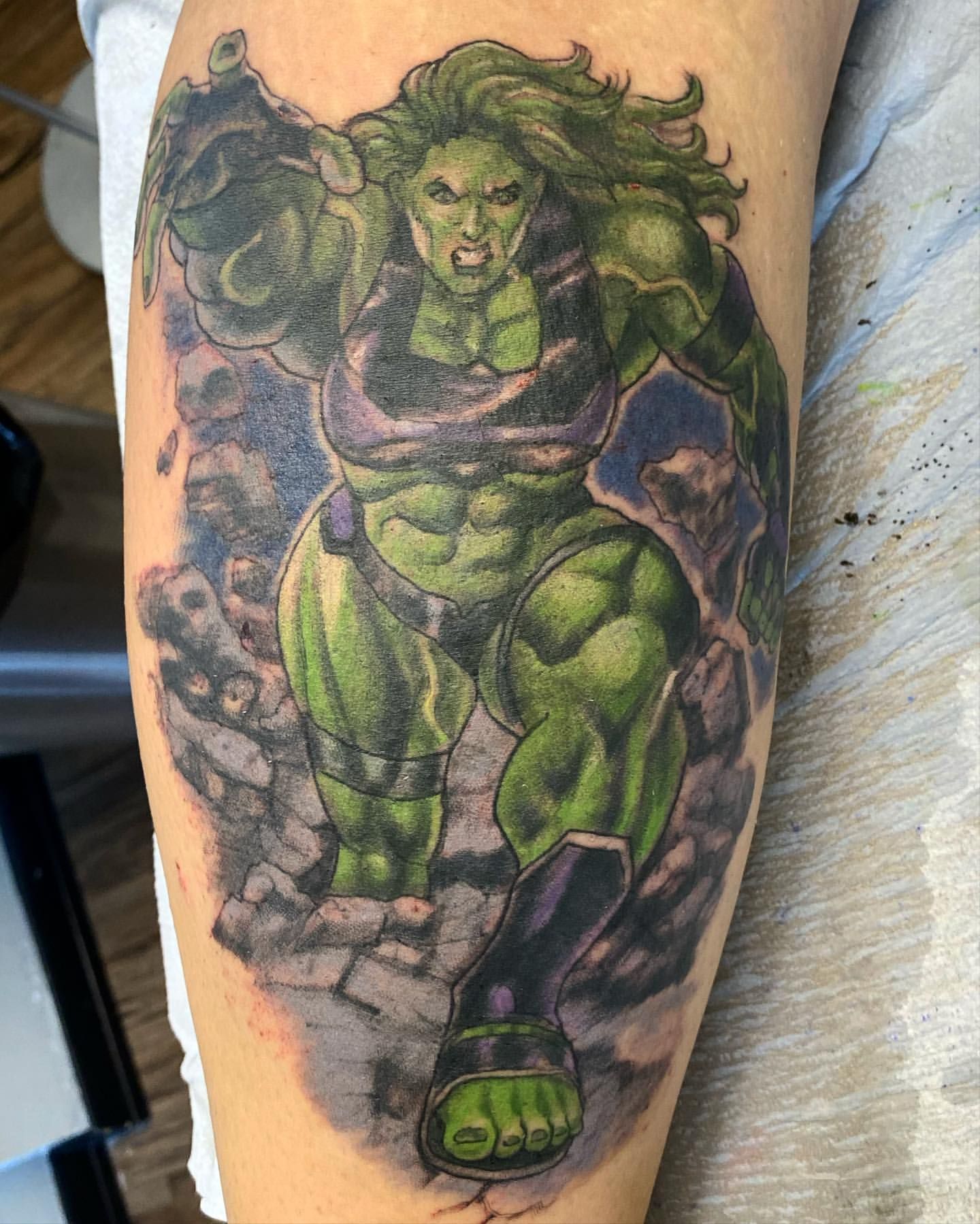 She Hulk Tattoo by Steve Hayes at Black Gold Tattoo Co in Edmonton Alberta Canada