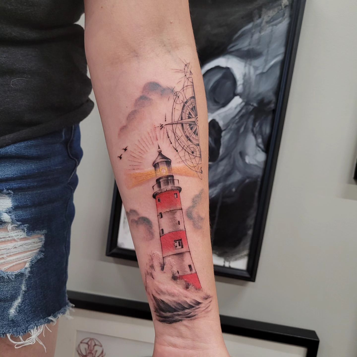 Lighthouse Tattoo by Ian Wang at Black Gold Tattoo Co in Edmonton Alberta Canada