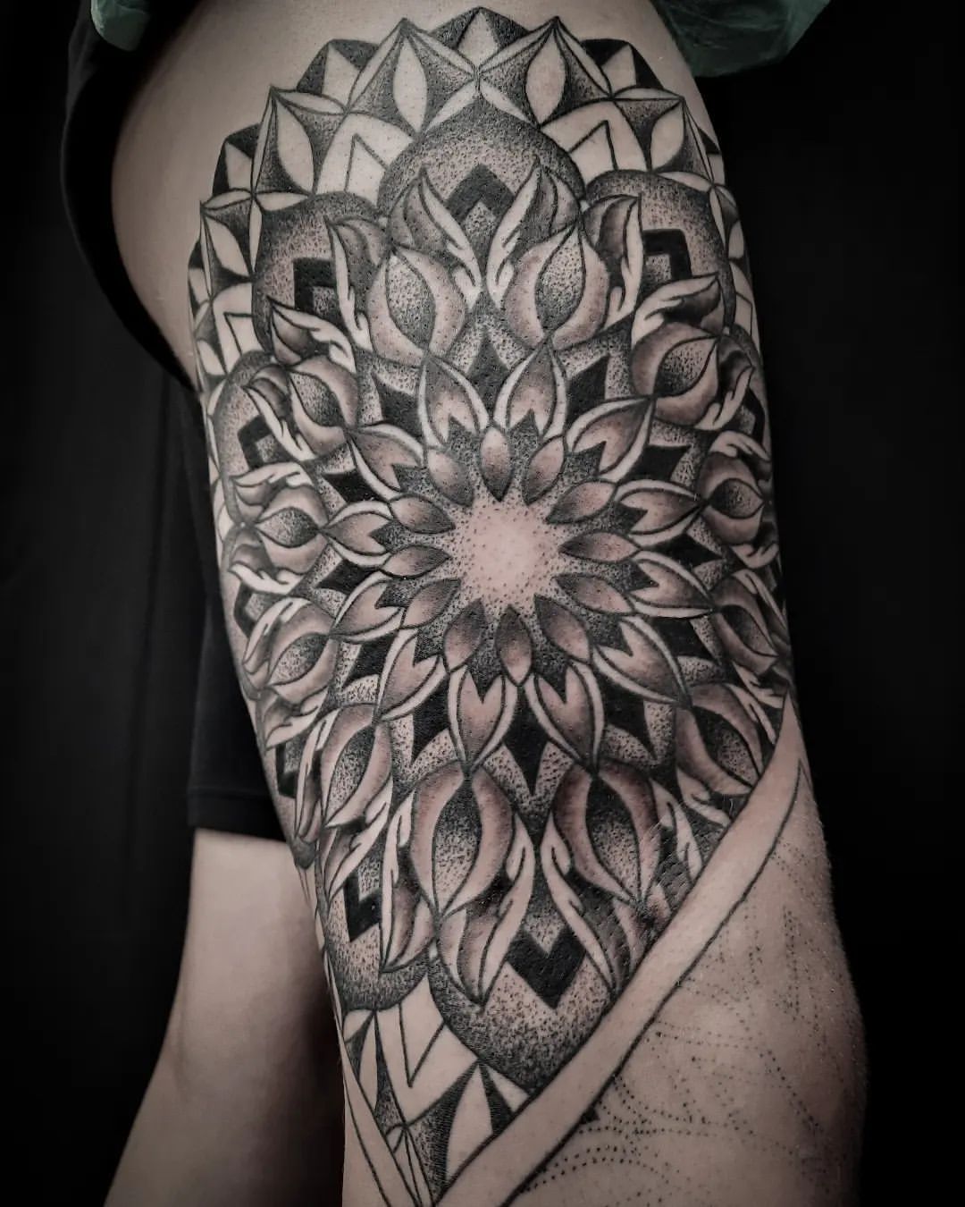 Dotwork Mandala Tattoo by Alex Arnautov at Black Gold Tattoo Co in Edmonton Alberta Canada