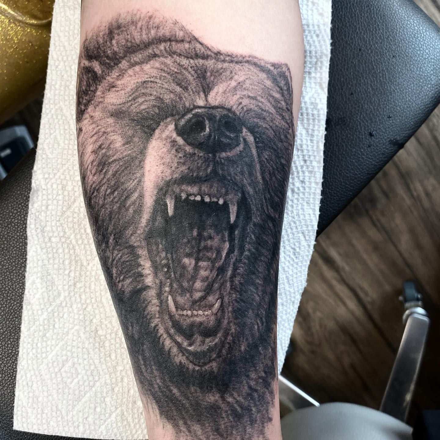 Bear Tattoo by Steve Hayes at Black Gold Tattoo Co in Edmonton Alberta Canada