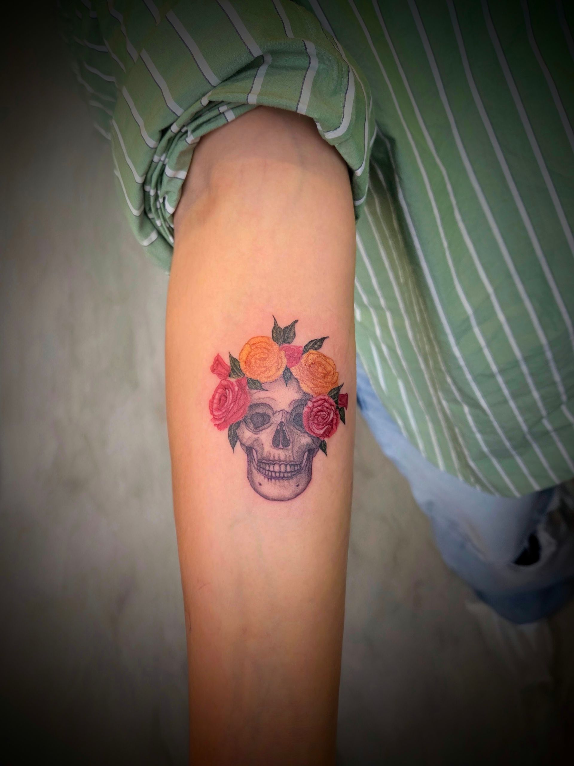 Skull and Floral Tattoo by Samantha Hnatiw at Crimson Empire Tattoo in Edmonton Alberta Canada