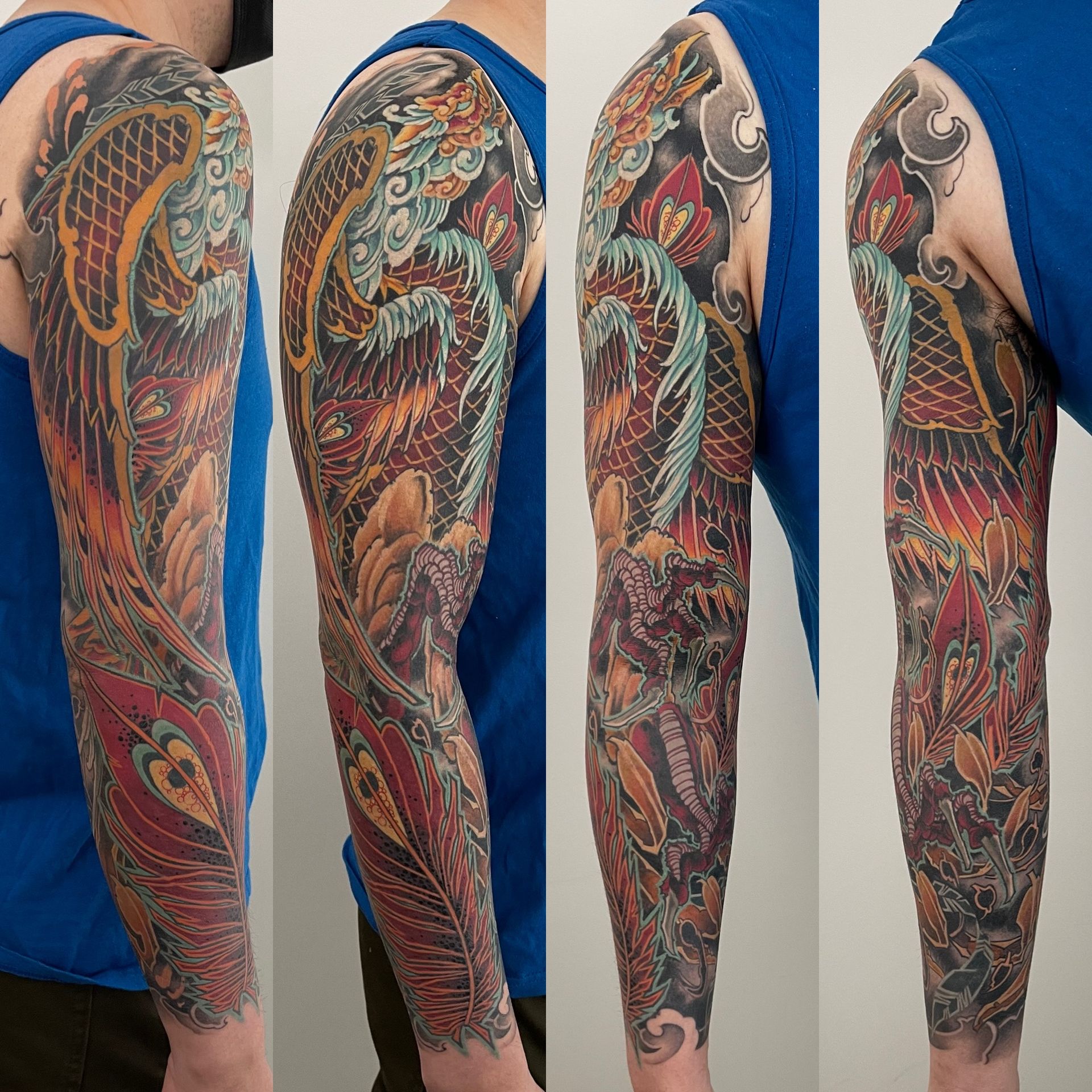 Phoenix Sleeve by Brain Dangerfield at Black Gold Tattoo Co in Edmonton Alberta Canada