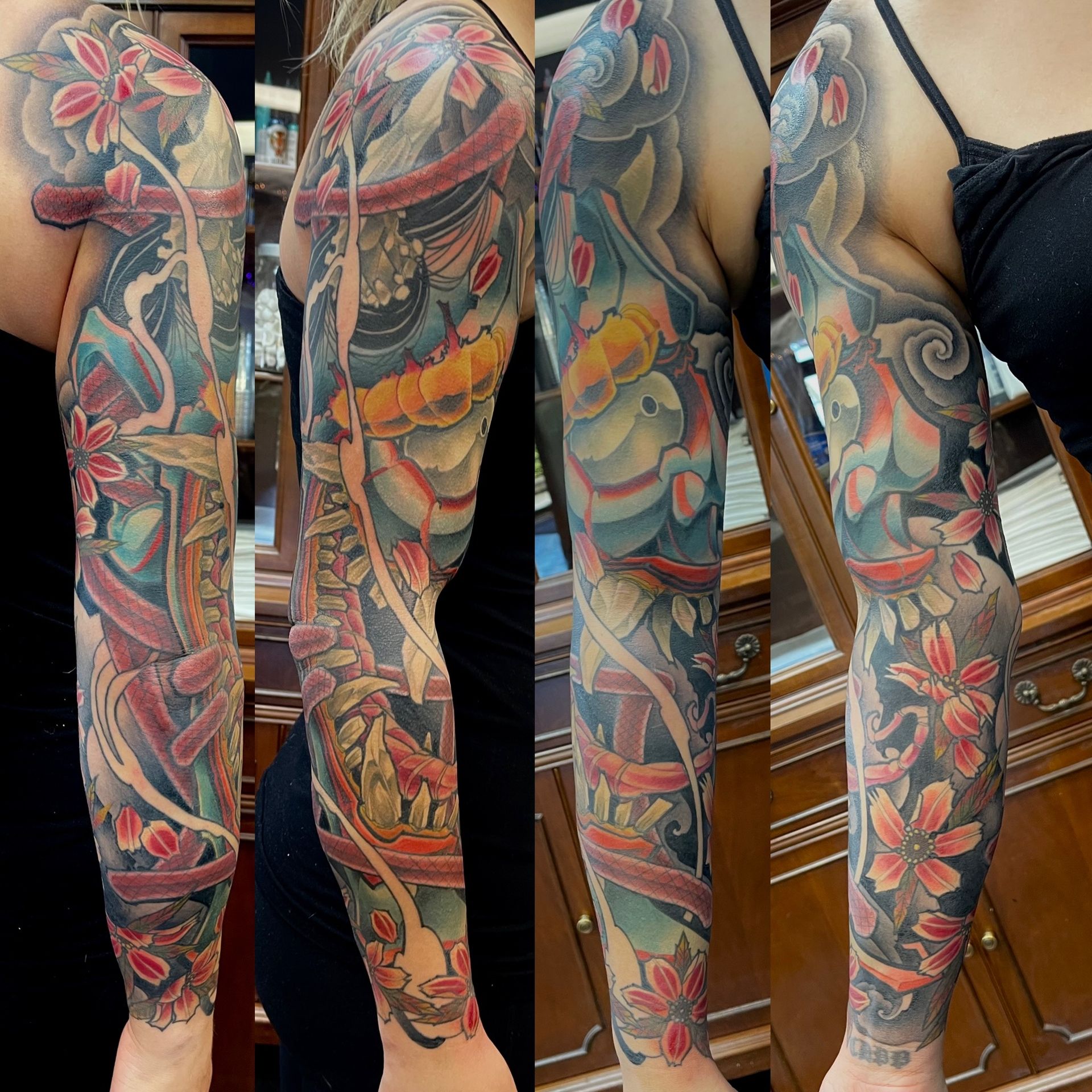 Hannya Sleeve by Brain Dangerfield at Black Gold Tattoo Co in Edmonton Alberta Canada