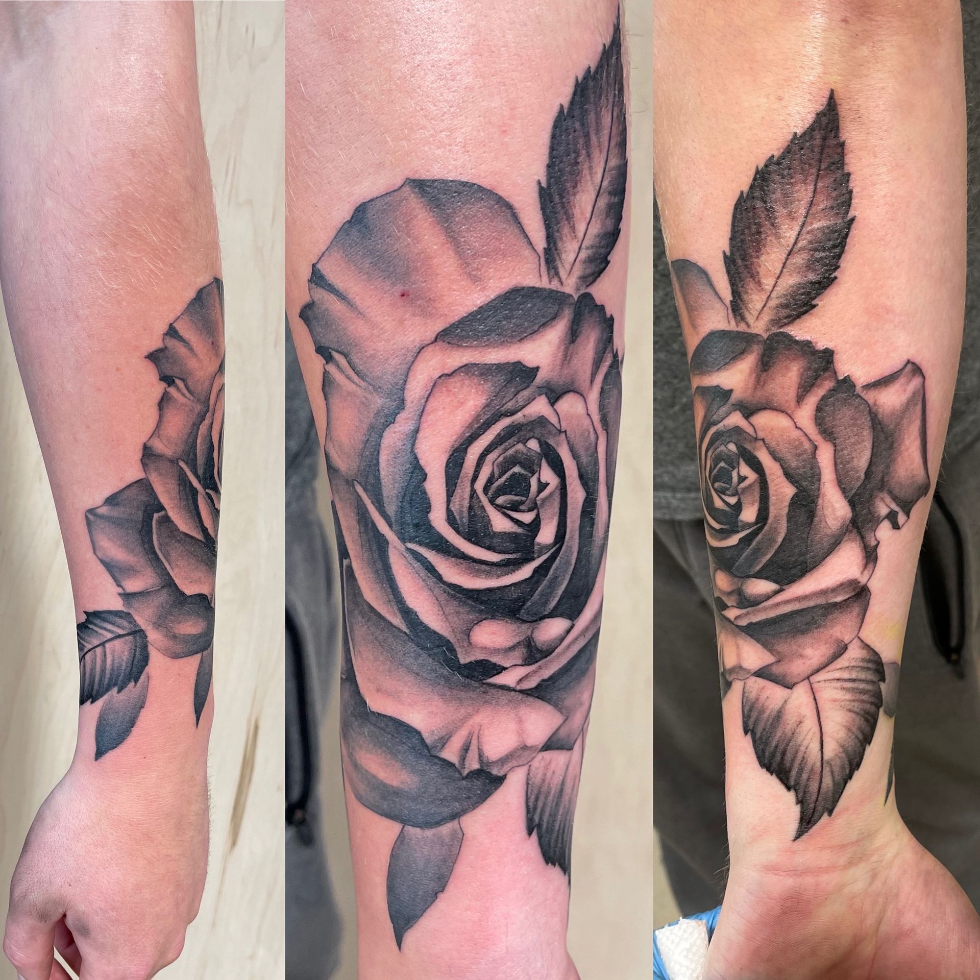 Rose Tattoo by Brain Dangerfield at Black Gold Tattoo Co in Edmonton Alberta Canada