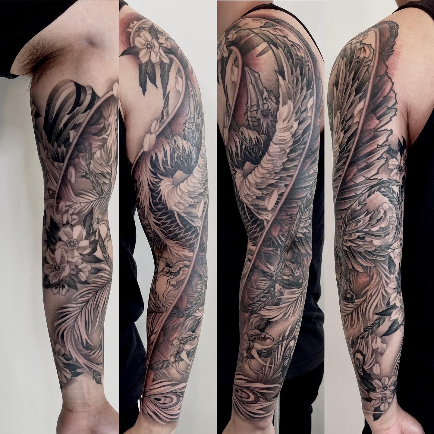 Phoenix Sleeve by Brain Dangerfield at Black Gold Tattoo Co in Edmonton Alberta Canada