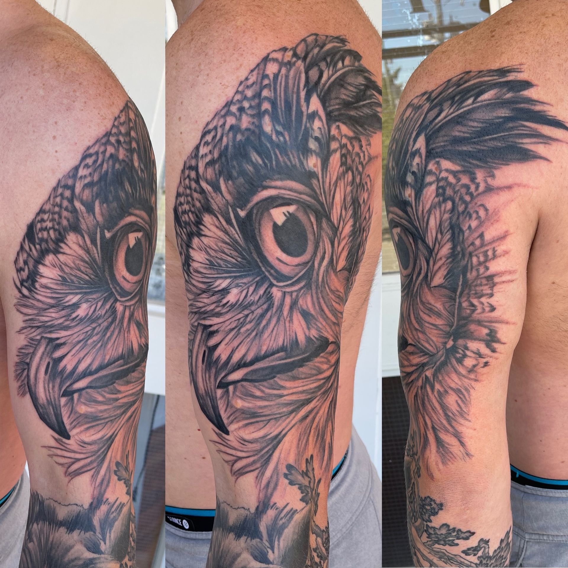 Owl Tattoo by Brain Dangerfield at Black Gold Tattoo Co in Edmonton Alberta Canada