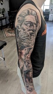 Greek Mythology Sleeve by Toby Shipman at Silver Ghost Tattoo in Edmonton Alberta Canada