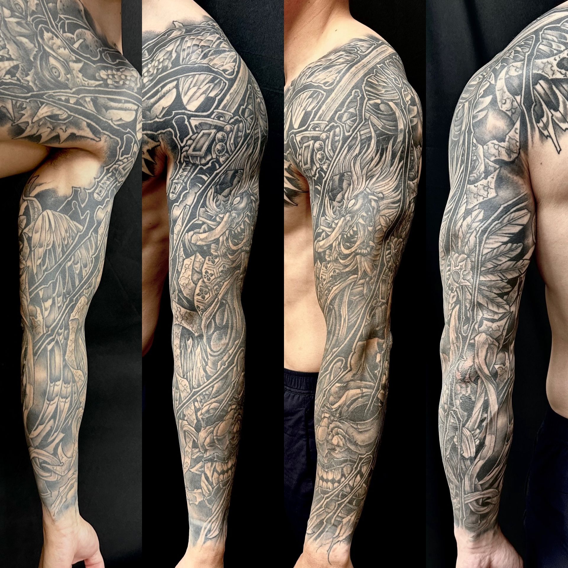 Tengu and Hannya Sleeve by Brain Dangerfield at Black Gold Tattoo Co in Edmonton Alberta Canada