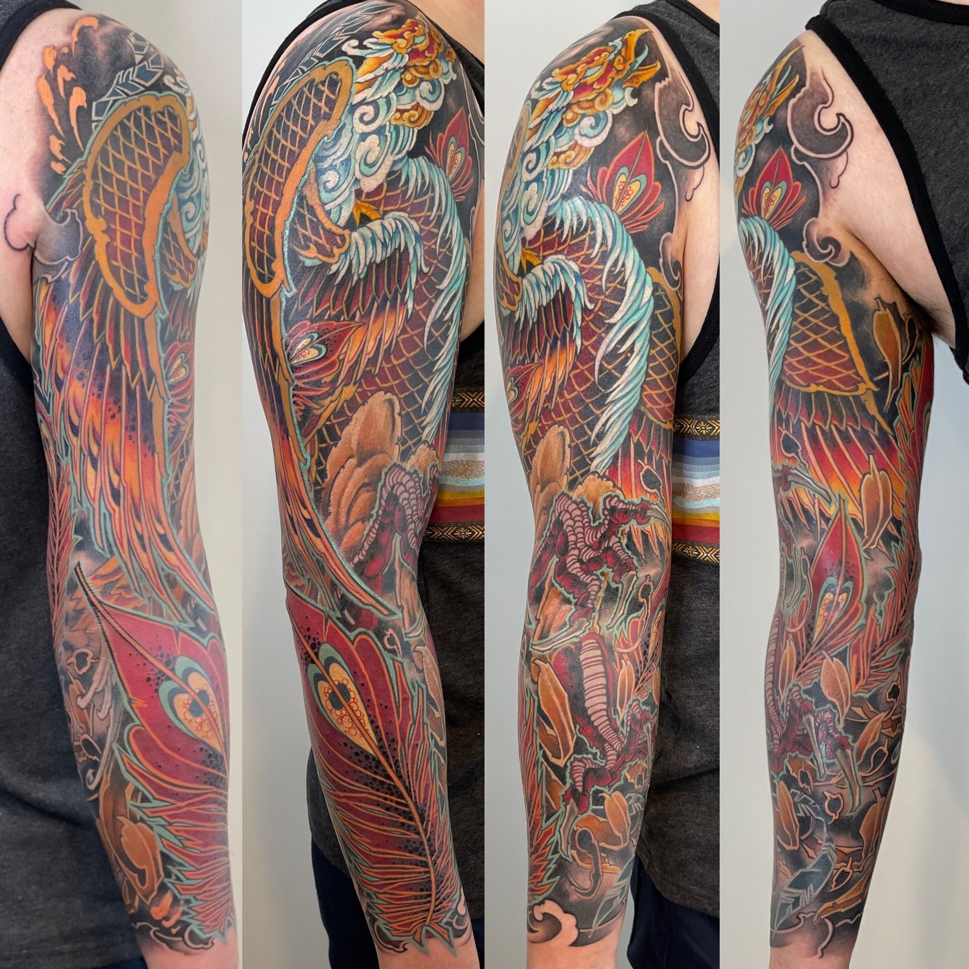 Phoenix Sleeve by Brain Dangerfield at Black Gold Tattoo Co in Edmonton Alberta Canada
