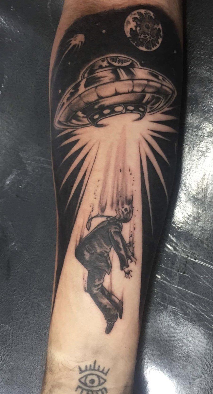 UFO Abduction Tattoo by Amber Strange at Black Gold Tattoo Co in Edmonton Alberta Canada