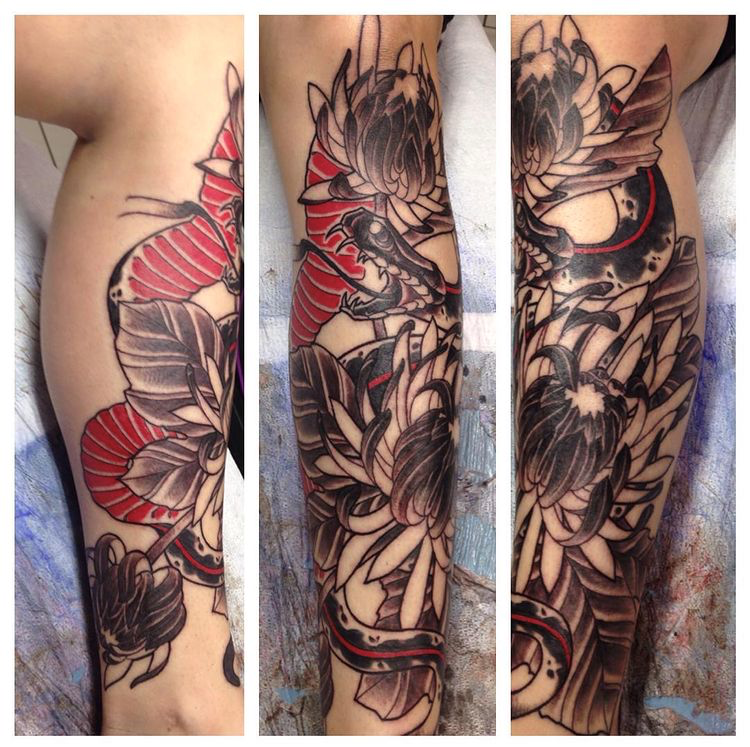 Snake Tattoo by Trevor Pelletier at Black Gold Tattoo Co in Edmonton Alberta Canada