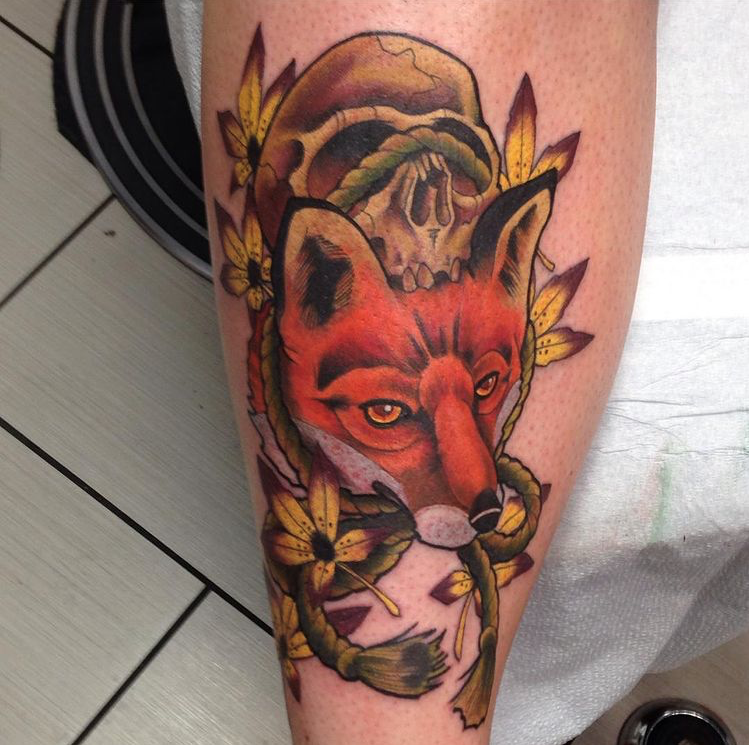 Fox Tattoo by Trevor Pelletier at Black Gold Tattoo Co in Edmonton Alberta Canada