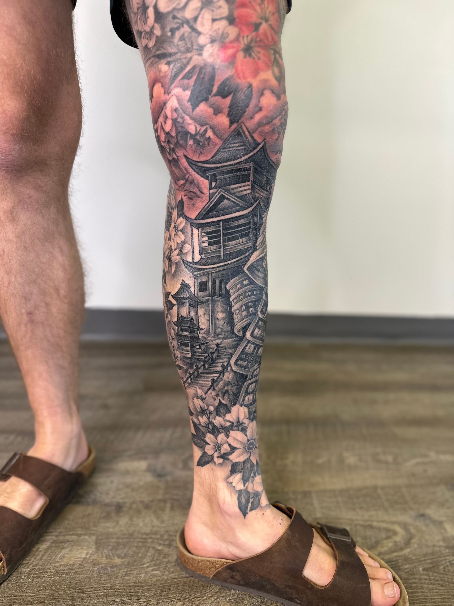 Pagoda Tattoo by Brain Dangerfield at Black Gold Tattoo Co in Edmonton Alberta Canada