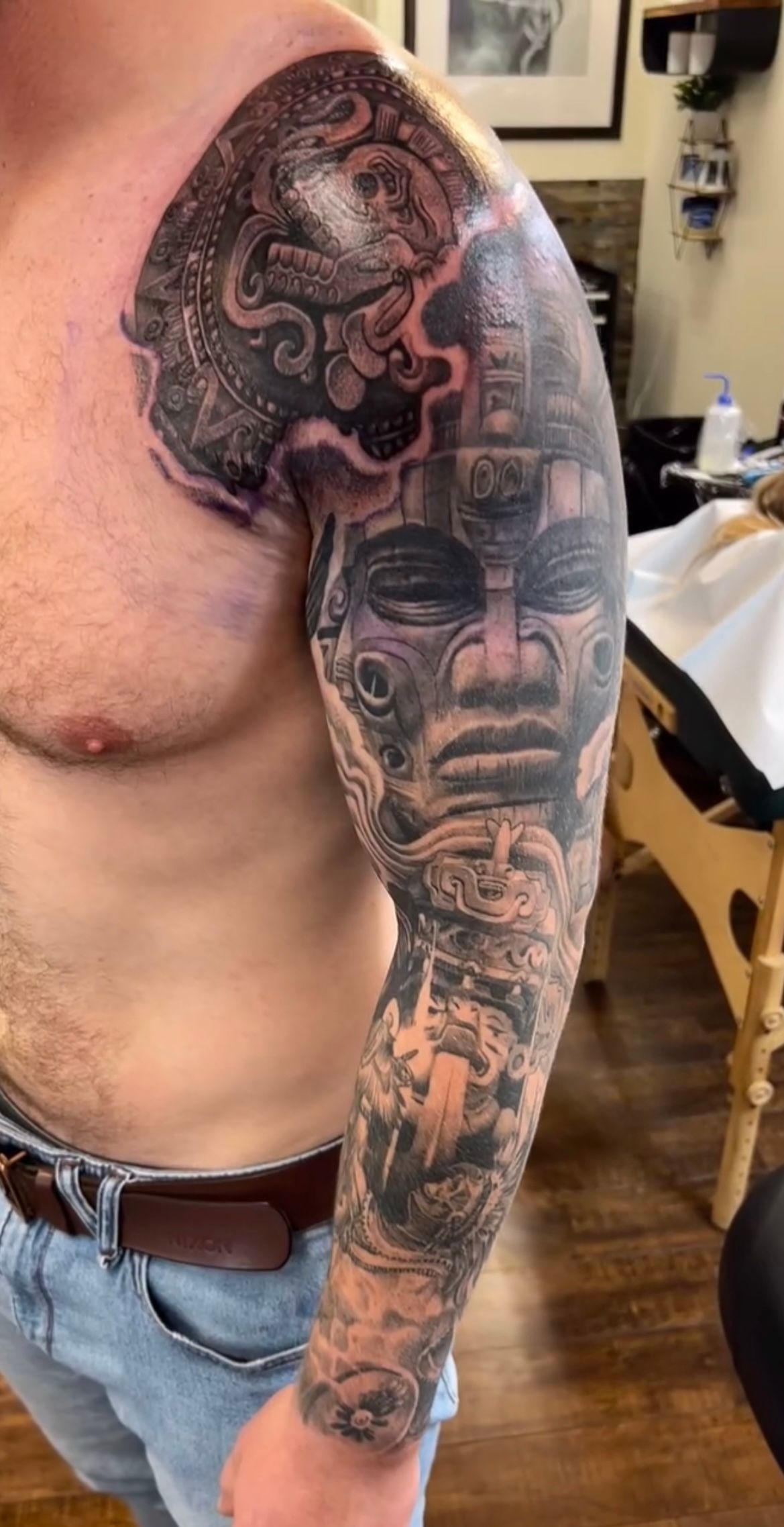 Mayan Sleeve by Alan Coates at Silver Ghost Tattoo in Edmonton Alberta Canada