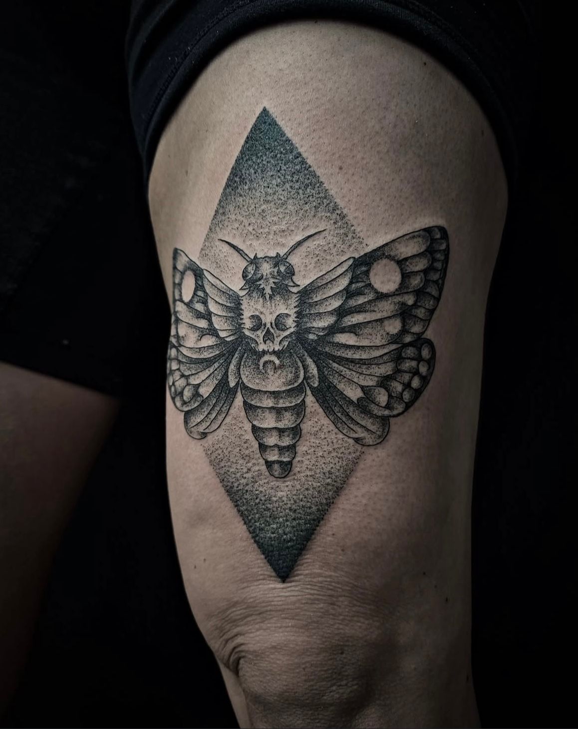 Death Moth Tattoo by Alex Arnautov at Black Gold Tattoo Co in Edmonton Alberta Canada