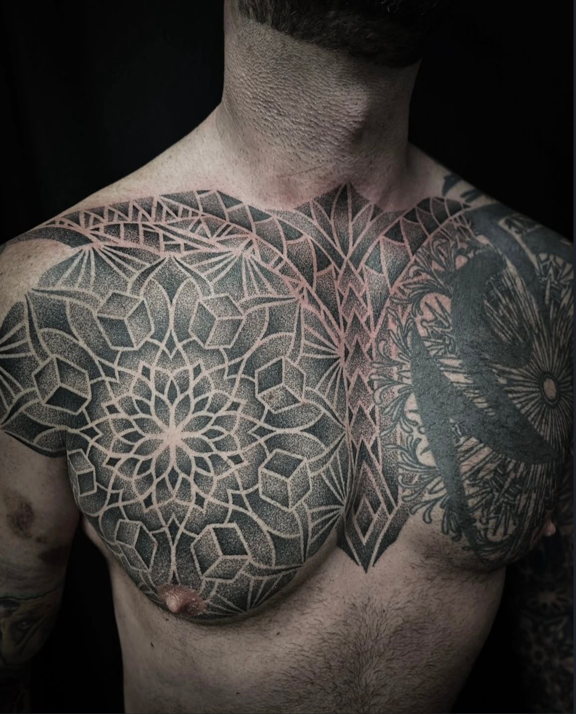Dotwork Mandala Tattoo by Alex Arnautov at Black Gold Tattoo Co in Edmonton Alberta Canada