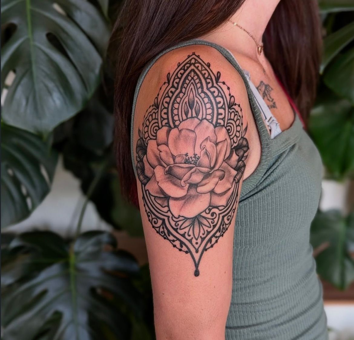 Floral Ornamental Tattoo by Amber Strange at Silver Ghost Tattoo in Edmonton Alberta Canada