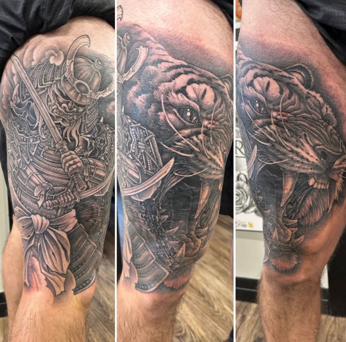 Samurai and Tiger Tattoo by Brain Dangerfield at Black Gold Tattoo Co in Edmonton Alberta Canada