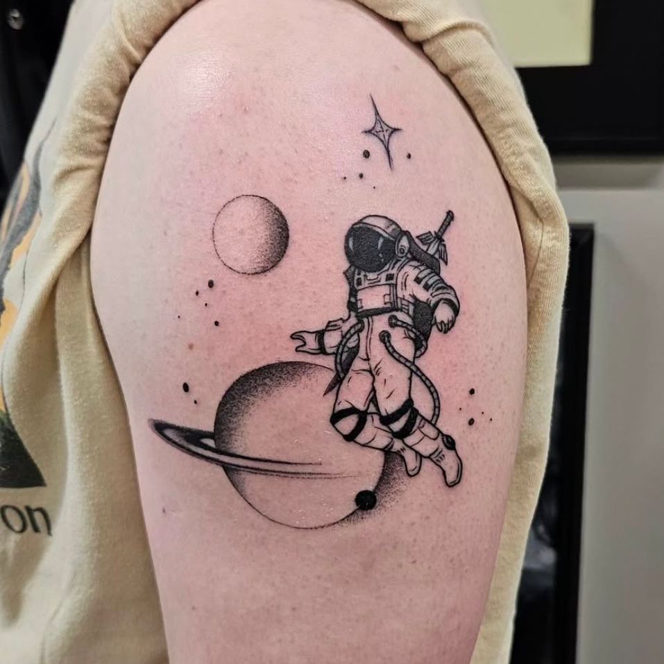 Astronaut Tattoo by Ian Wang at Black Gold Tattoo Co in Edmonton Alberta Canada
