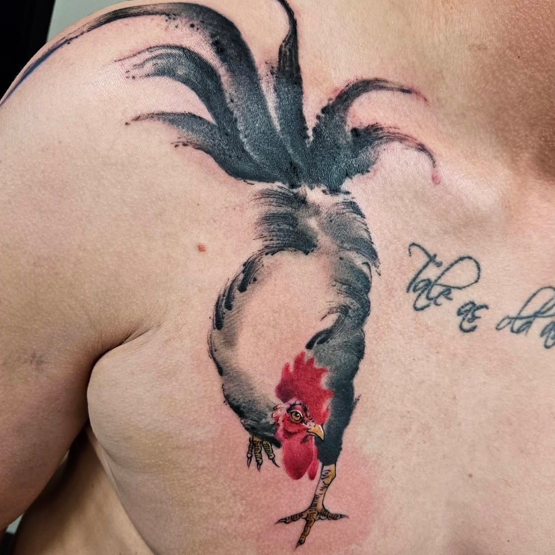 Rooster Tattoo by Ian Wang at Black Gold Tattoo Co in Edmonton Alberta Canada