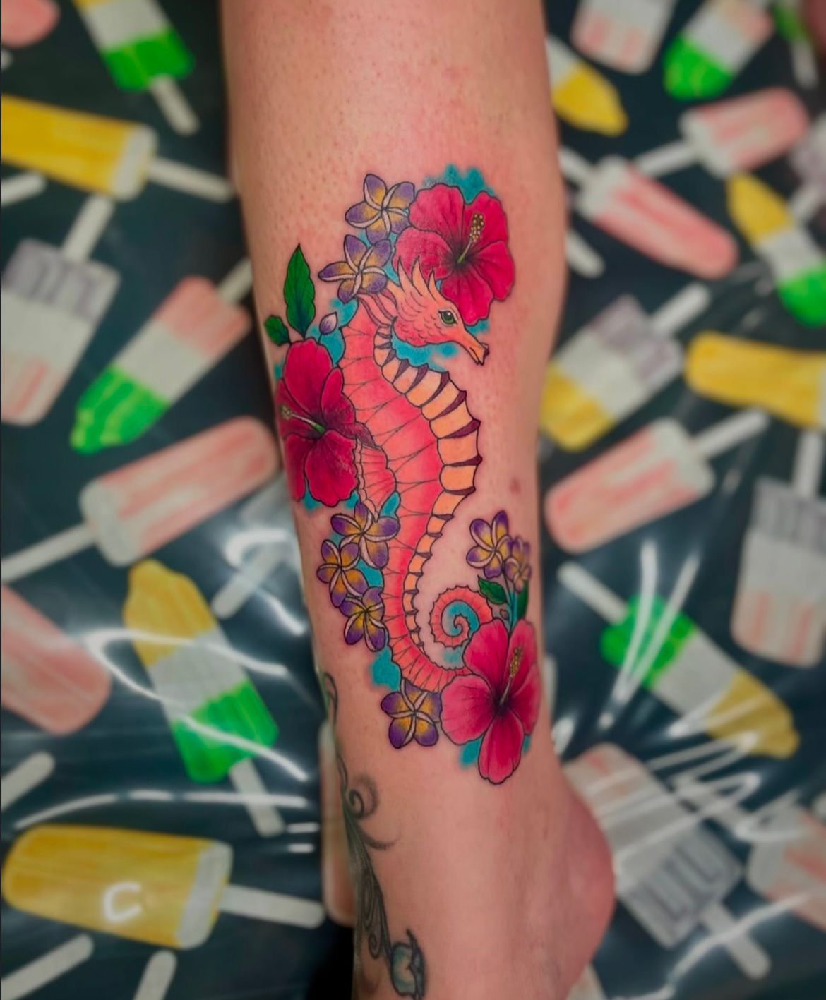 Seahorse Tattoo by Jess Alther at Black Gold Tattoo Co in Edmonton Alberta Canada