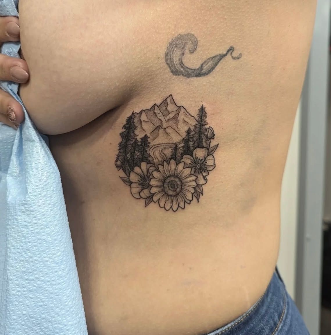 Mountains and Floral Tattoo by Samantha Hnatiw at Crimson Empire Tattoo in Edmonton Alberta Canada