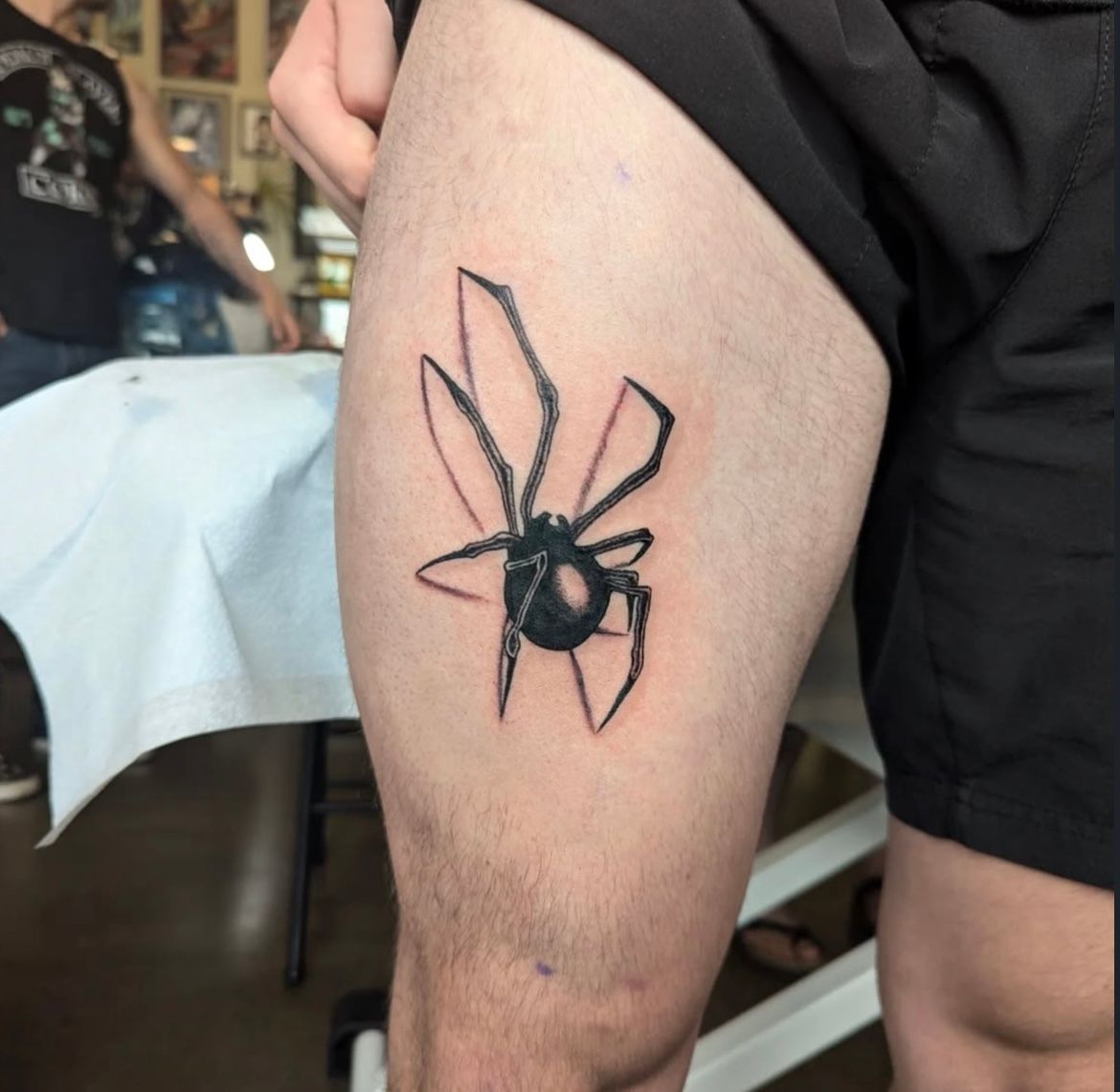 Black Widow Spider Tattoo by Samantha Hnatiw at Crimson Empire Tattoo in Edmonton Alberta Canada