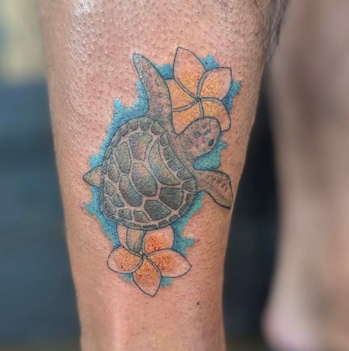 Turtle and Floral Tattoo by Samantha Hnatiw at Crimson Empire Tattoo in Edmonton Alberta Canada
