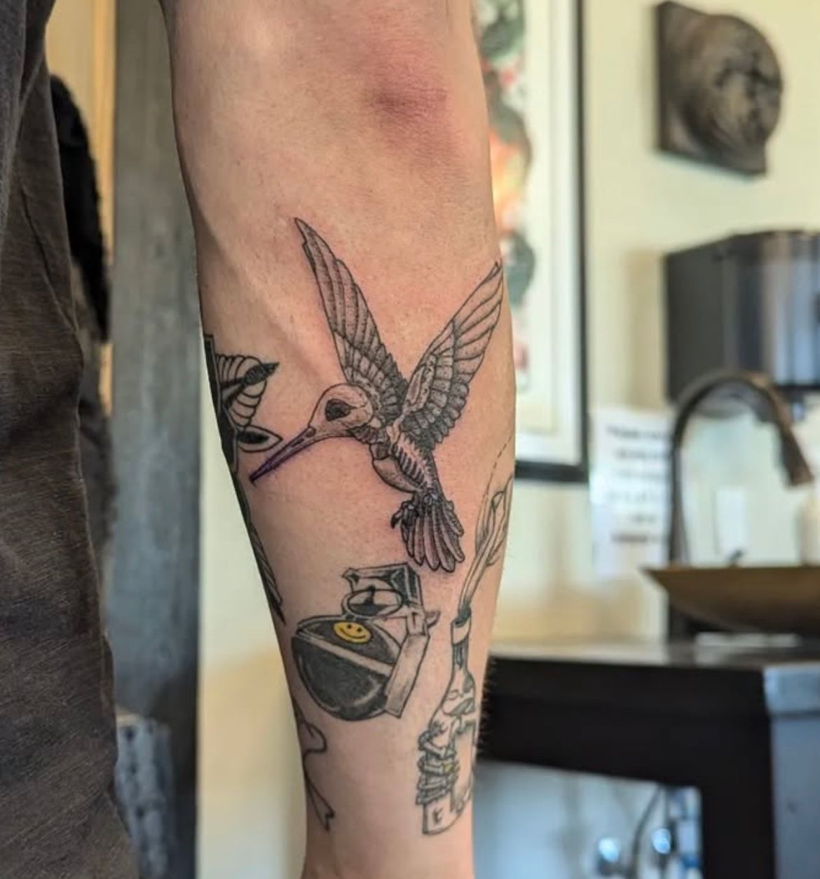 Skeletal Hummingbird Tattoo by Samantha Hnatiw at Crimson Empire Tattoo in Edmonton Alberta Canada