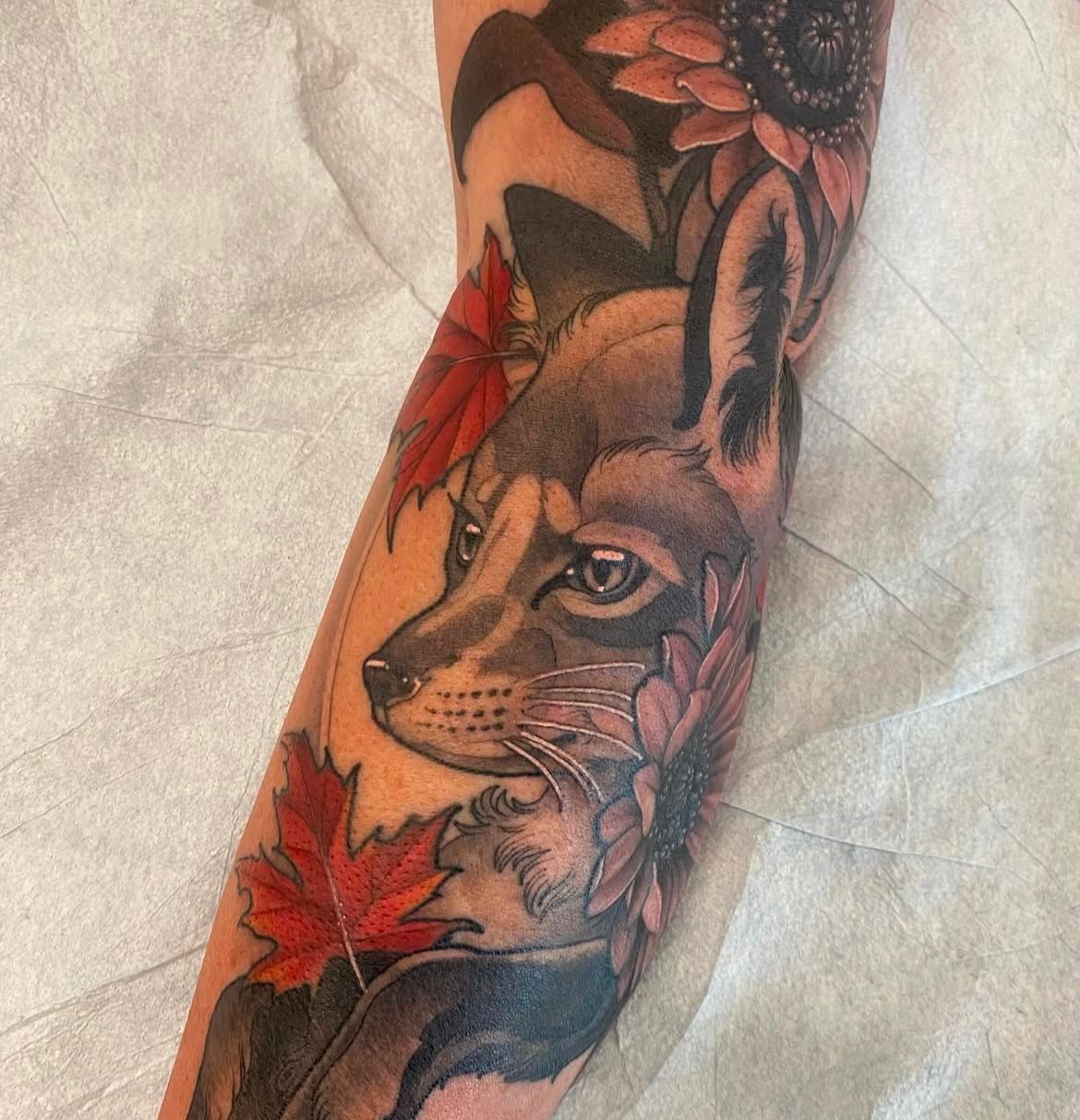 Fox and Floral Tattoo by Sasha Day at Crimson Empire Tattoo in Edmonton Alberta Canada