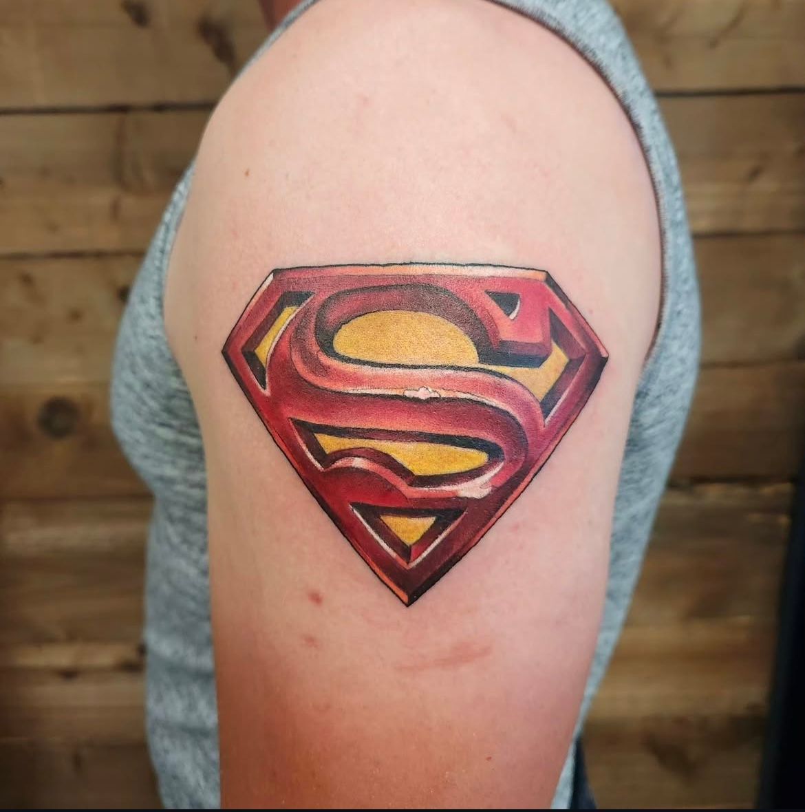 Superman Tattoo by Sheila Anderson at Crimson Empire Tattoo in Edmonton Alberta Canada