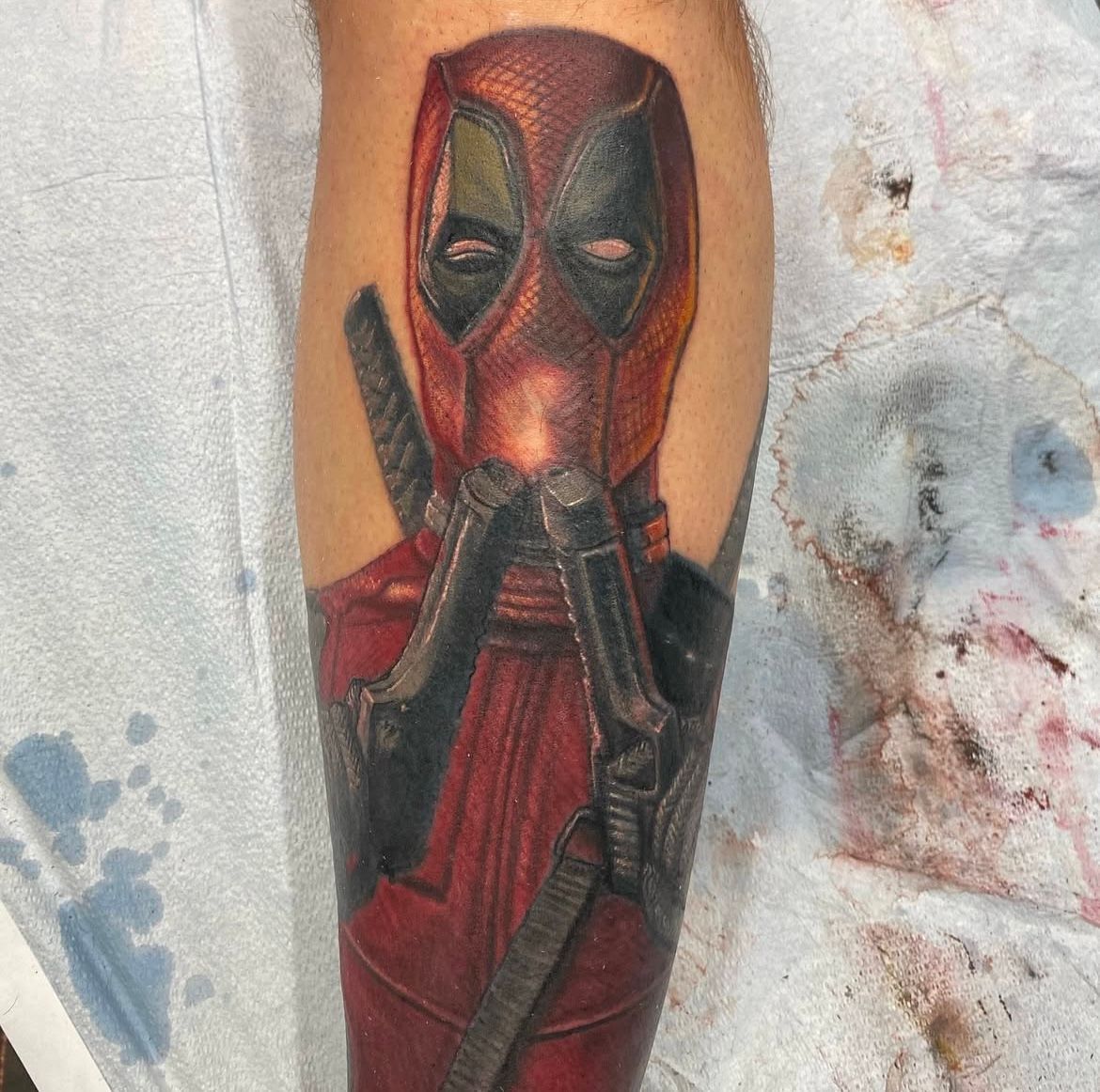Deadpool Tattoo by Steve Hayes at Black Gold Tattoo Co in Edmonton Alberta Canada