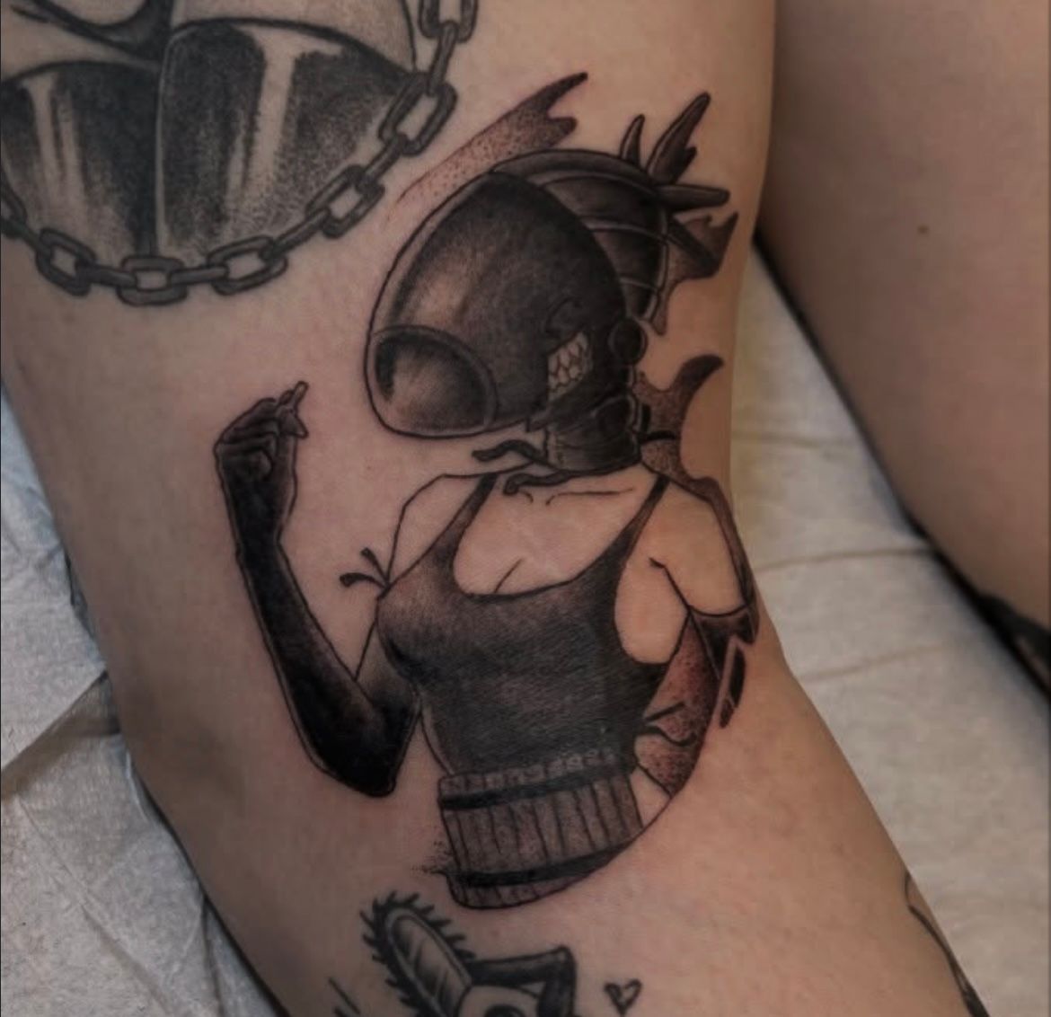 Devil Bomb Tattoo by Vanessa Spezowka at Crimson Empire Tattoo in Edmonton Alberta Canada