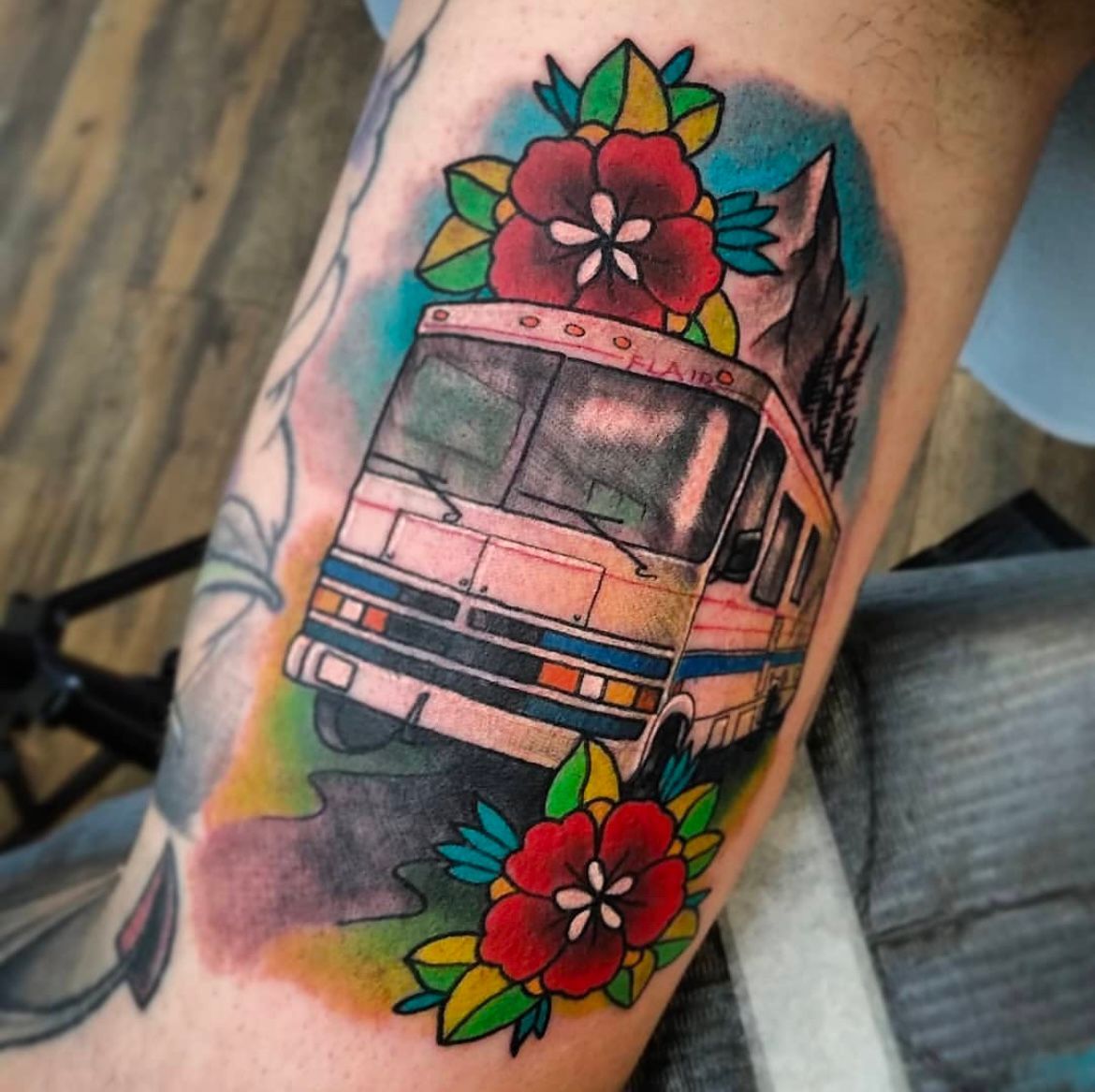Camper Van Tattoo by Toby Shipman at Silver Ghost Tattoo in Edmonton Alberta Canada