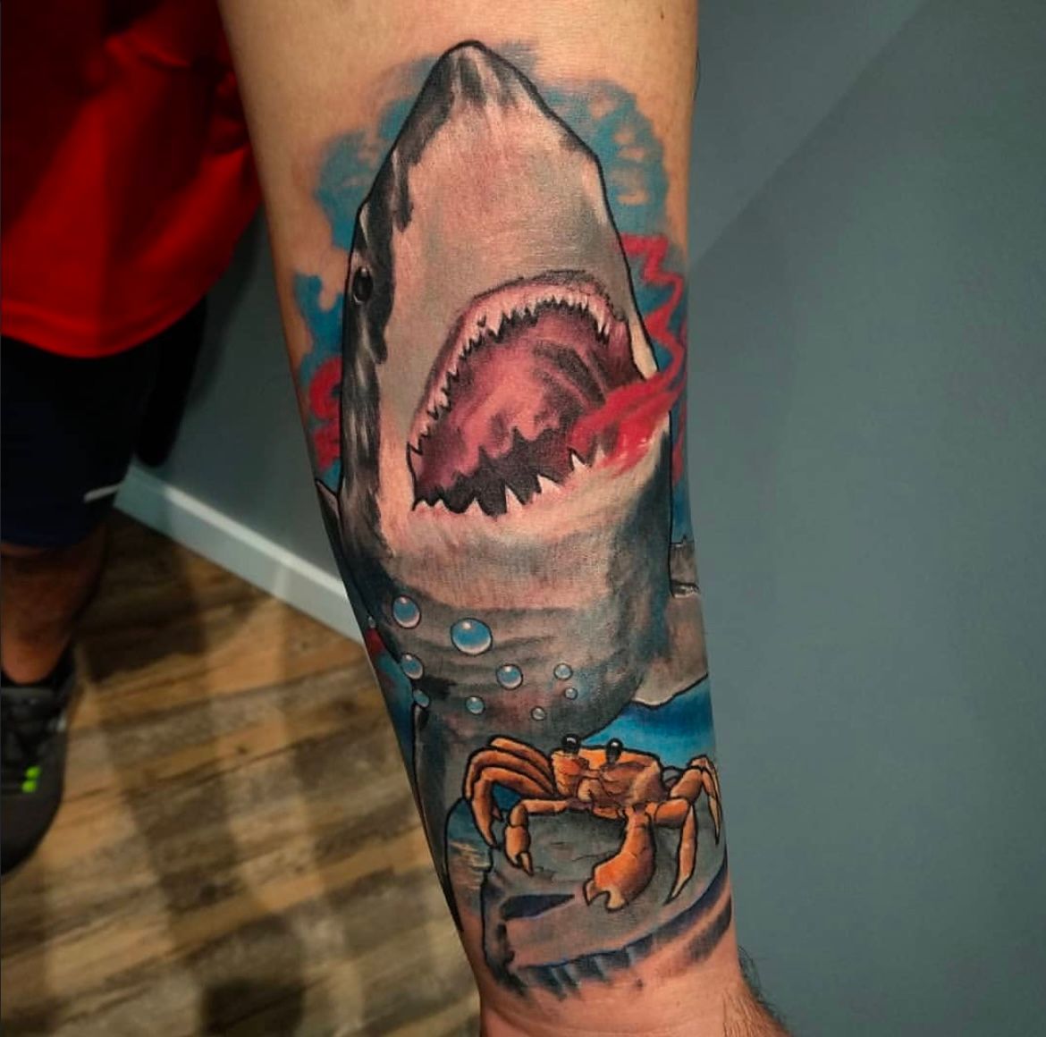 Shark and Crab Tattoo by Toby Shipman at Silver Ghost Tattoo in Edmonton Alberta Canada
