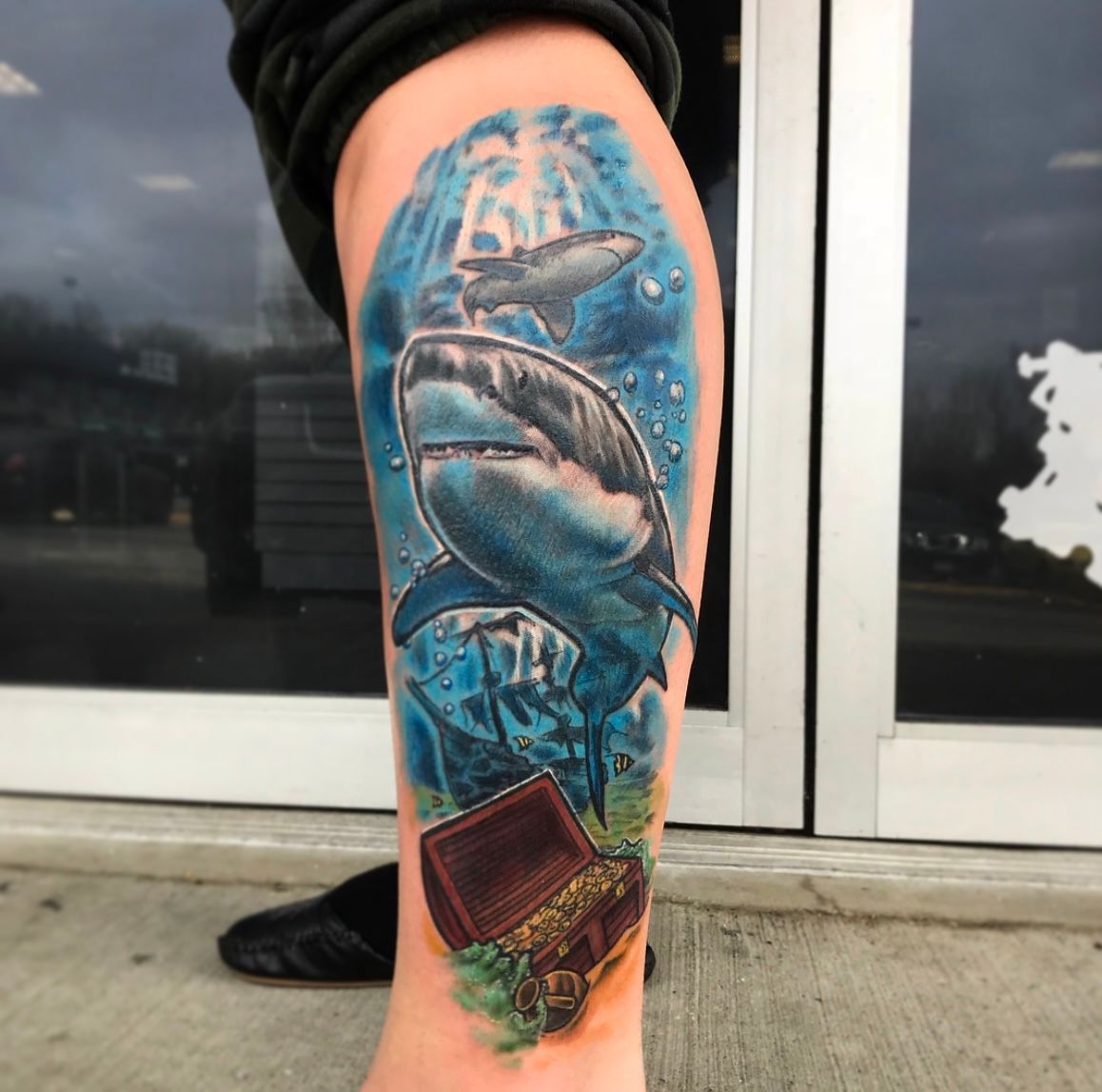 Shark and Treasure Tattoo by Toby Shipman at Silver Ghost Tattoo in Edmonton Alberta Canada