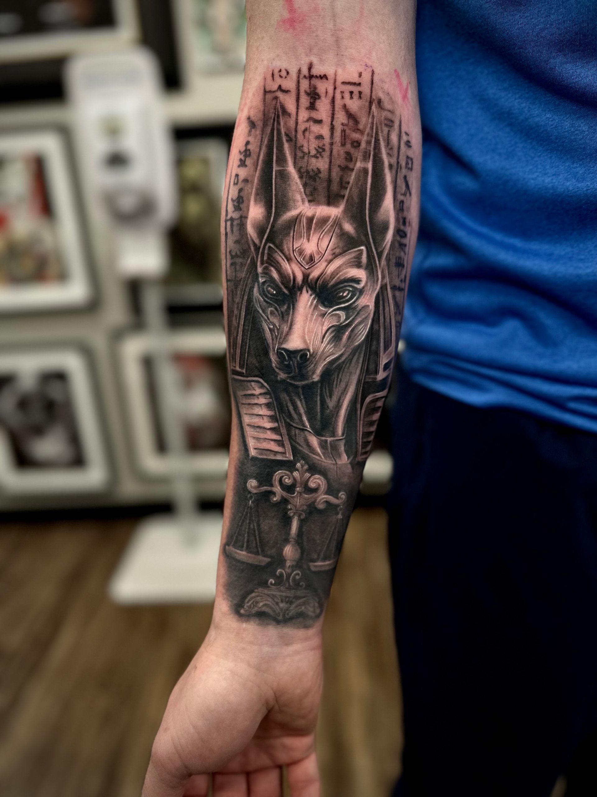 Anubis Tattoo by Jackson Sukhov at Black Gold Tattoo Co in Edmonton Alberta Canada