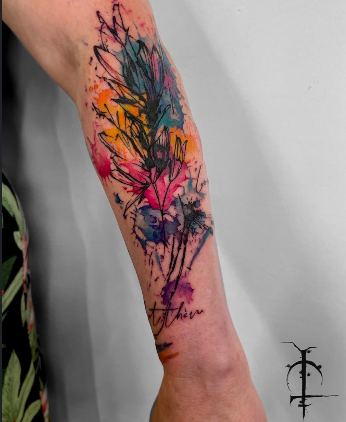 Watercolour Sketch Floral Tattoo by Val at Silver Ghost Tattoo in Edmonton Alberta Canada