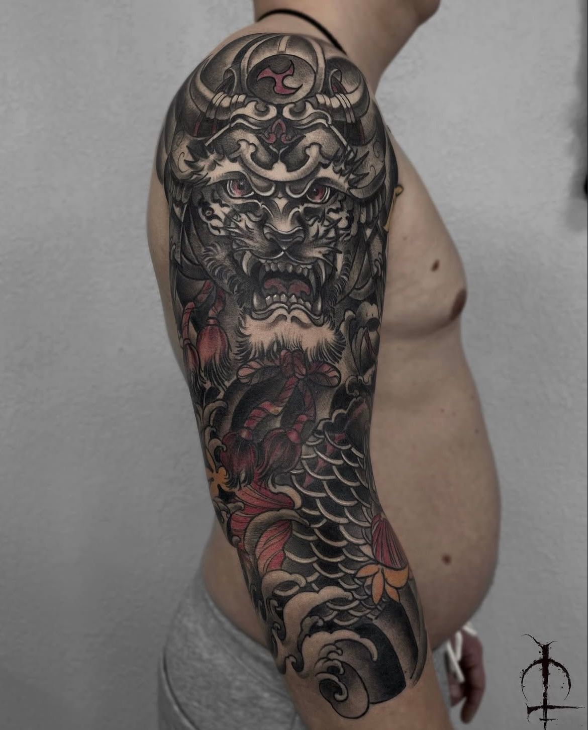 Tiger and Koi Fish Tattoo by Val at Silver Ghost Tattoo in Edmonton Alberta Canada